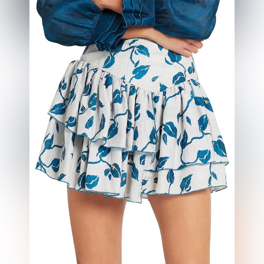 AJE Ripley Vine Print Ruffle Mini Skirt Fun Girly Summer Stretch Waist Size 6